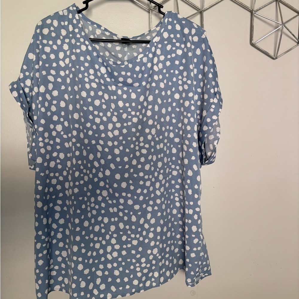 Blue and White Polka Dot Women's Top